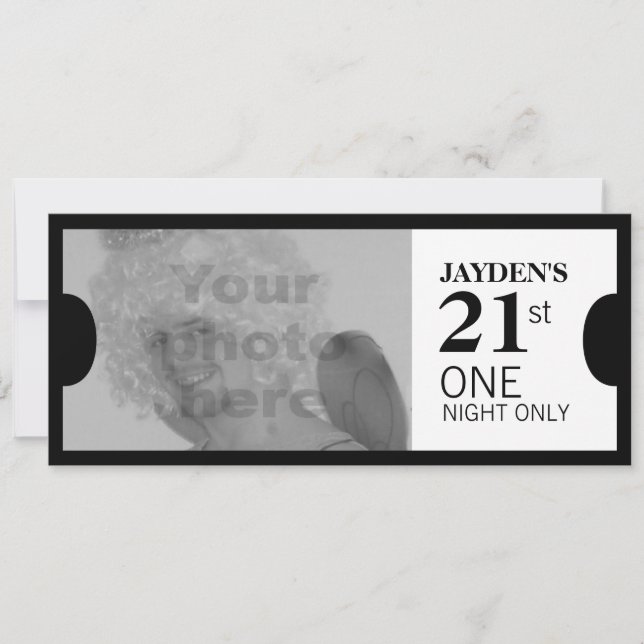 Admit one VIP 21st birthday party photo invite (Front)