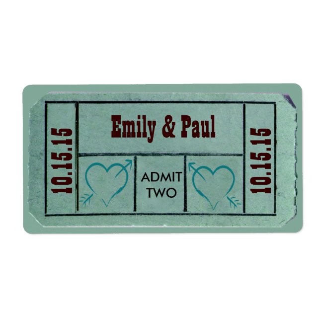 Admit TWO Save the Date TICKET Label (Front)