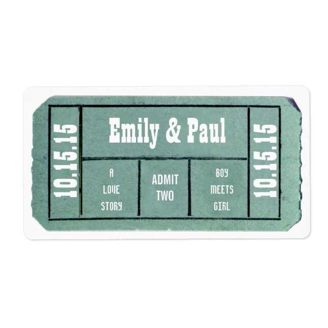 Admit TWO Save the Date TICKET Label (Front)