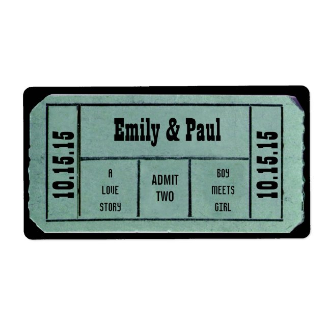 Admit TWO Save the Date TICKET Label (Front)
