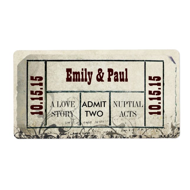 Admit TWO Save the Date TICKET Label (Front)