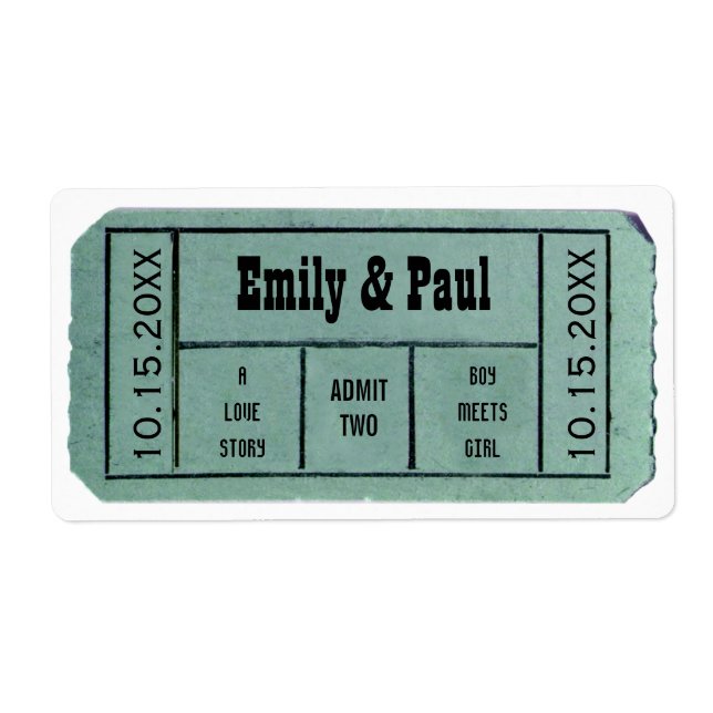 Admit TWO Save the Date TICKET Label (Front)