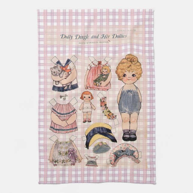 Adoable Vintage Images Pink Gingham Kitchen Towels (Vertical)