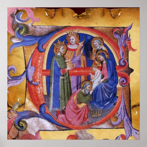 ADOATION OF MAGI NATIVITY PARCHMENT MONOGRAM POSTER