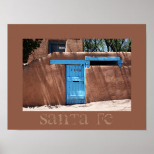 Adobe and Blue Door Santa Fe Poster