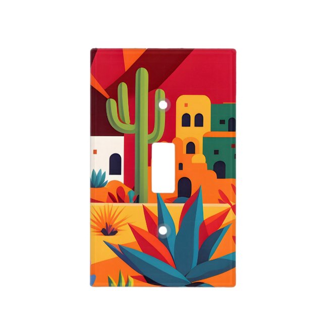 Adobe Cactus Mexican Decor Light Switch Cover (Front)