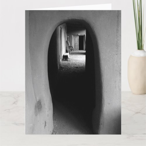 Adobe Doorway Architecture Black  White Photo Card