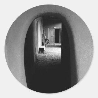 Adobe Doorway Architecture Black & White Photo Classic Round Sticker