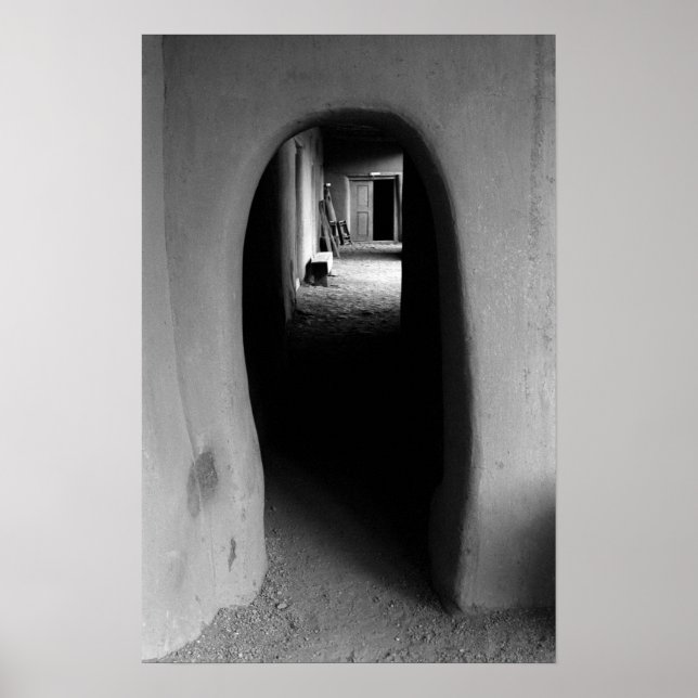 Adobe Doorway Architecture Black & White Photo Poster (Front)