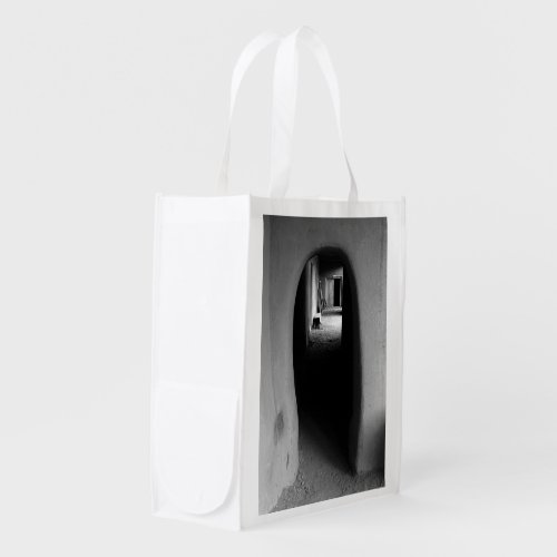 Adobe Doorway Architecture Black  White Photo Reusable Grocery Bag