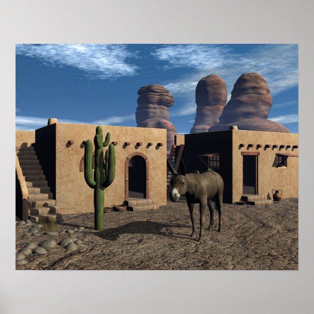 Adobe Dwellings and Burro Poster (Front)