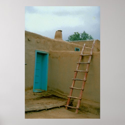 Adobe Pueblo Taos Blue Door And Ladder Poster