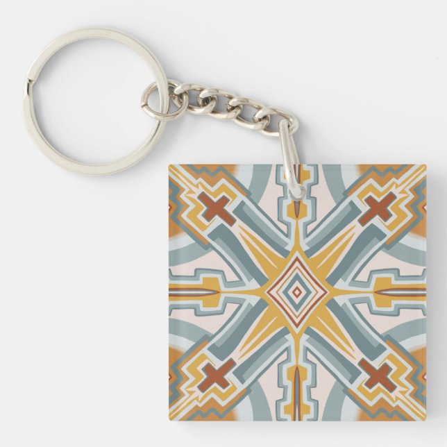 Adobe Southwest Tile Geometric Pattern Keychain (Front)