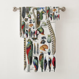 Adolphe Millot Dark Academia Vintage Bird Feather Bath Towel Set