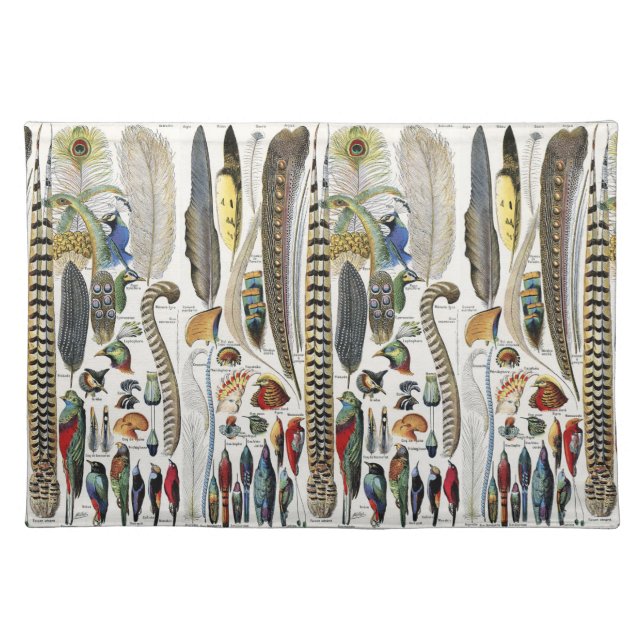 Adolphe Millot Dark Academia Vintage Bird Feather Cloth Placemat (Front)