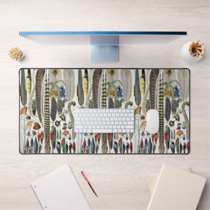 Adolphe Millot Dark Academia Vintage Bird Feather Desk Mat