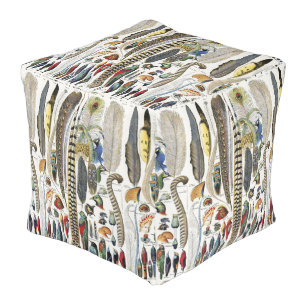 Adolphe Millot Dark Academia Vintage Bird Feather Pouf