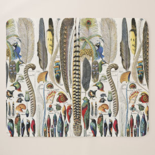 Adolphe Millot Dark Academia Vintage Bird Feather Sherpa Blanket