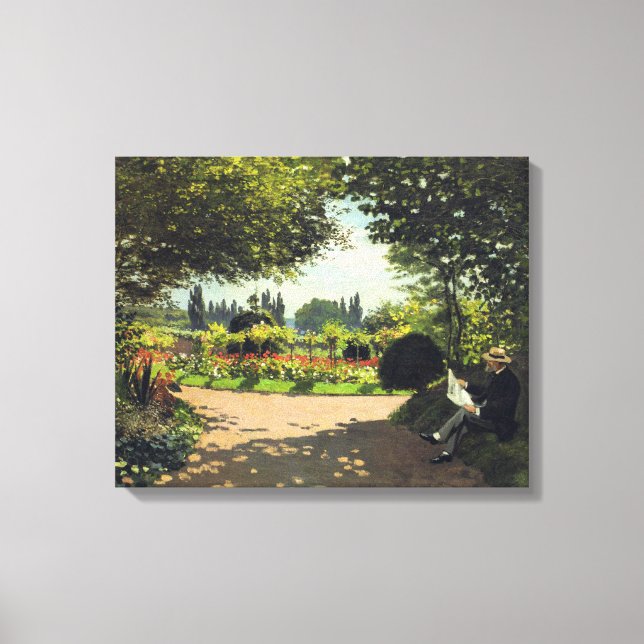 Adolphe Monet Reading in the Garden - Claude Monet Canvas Print (Front)