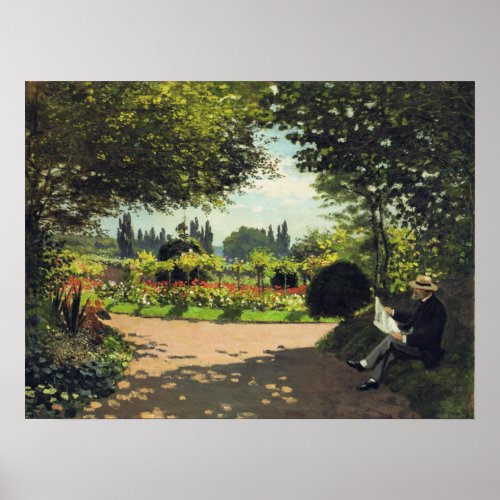 Adolphe Monet Reading in the Garden _ Claude Monet Poster