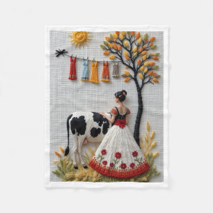 ADOM Country Life Cow and Woman Blanket
