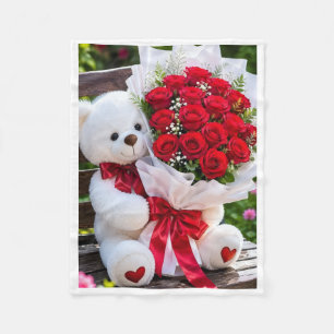 ADOM Cute Teddy Bear & Roses Blanket