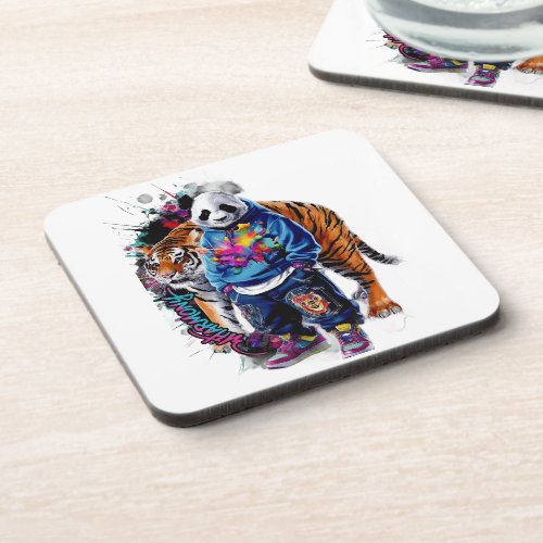 ADOM Premium Artistic Panda & Tiger Graphic Notebo Beverage Coaster
