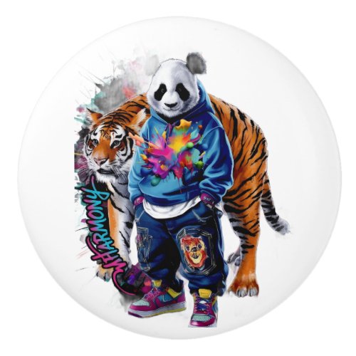 ADOM Premium Artistic Panda & Tiger Graphic Notebo Ceramic Knob
