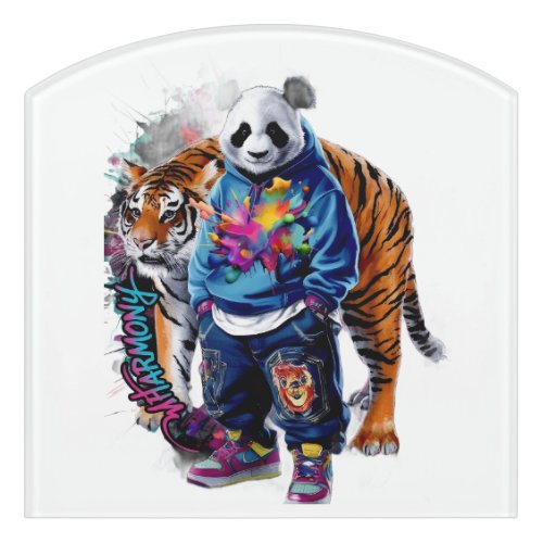ADOM Premium Artistic Panda & Tiger Graphic Notebo Door Sign