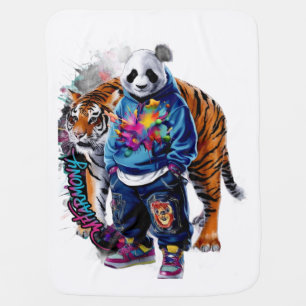 ADOM Premium Artistic Panda & Tiger Graphic Women' Baby Blanket