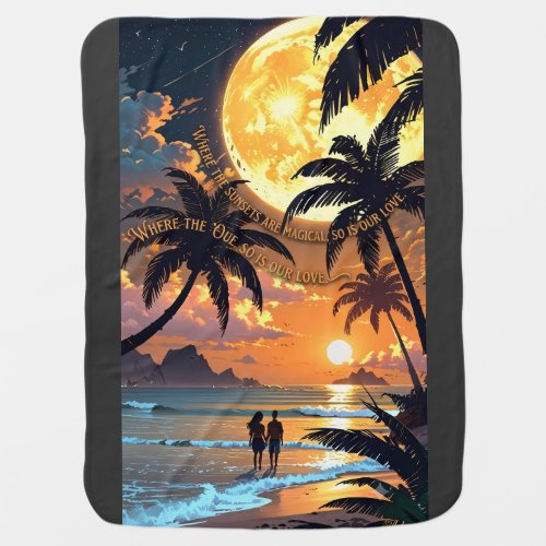 ADOM Premium Tropical Sunset Graphic Women's Tee Baby Blanket