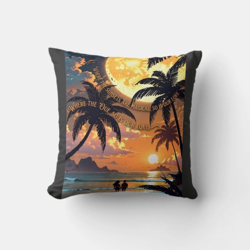 ADOM Premium Tropical Sunset Graphic Women's Tee Throw Pillow