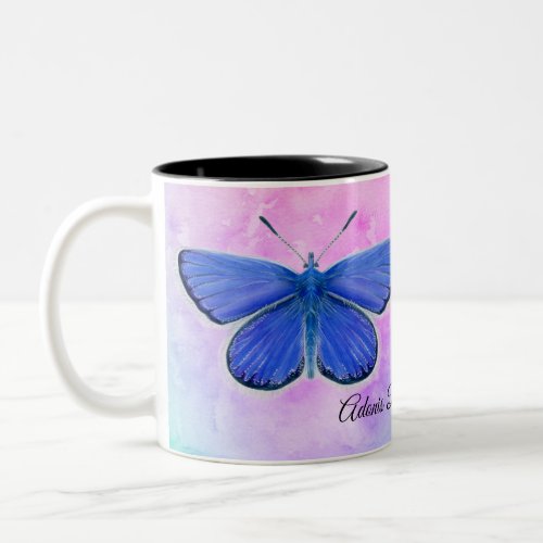 Adonis Blue Butterfly Watercolor Painting Two_Tone Coffee Mug