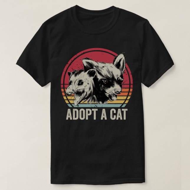 Adopt A Cat Funny Possum And Raccoon T-Shirt (Design Front)