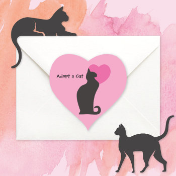 Adopt A Cat Heart Sticker by mangomoonstudio at Zazzle