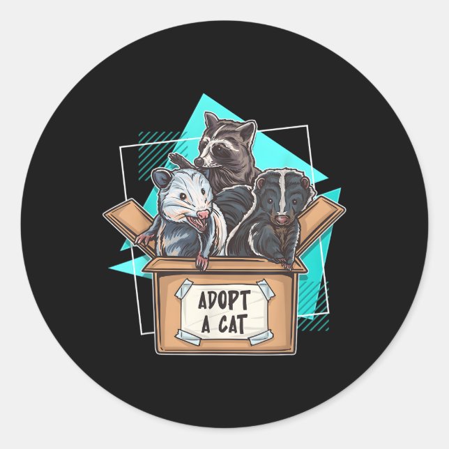 Adopt A Cat Raccoon Opossum Skunk Trash Pandas Str Classic Round Sticker (Front)