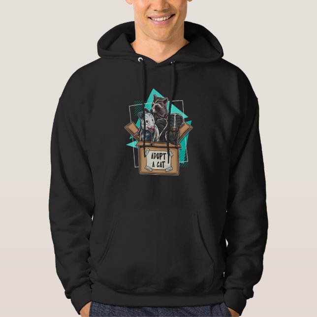 Adopt a Cat Raccoon Opossum Skunk Trash Pandas Str Hoodie (Front)