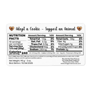 Adopt a Cookie Animal Rescue Bake Nutrition Facts Label
