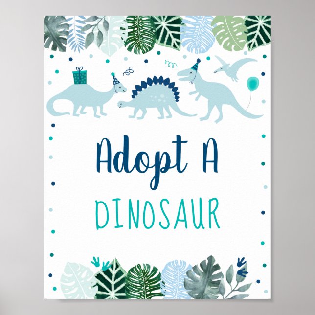 Adopt A Dinosaur Birthday Sign Dinosaur Favor Sign (Front)