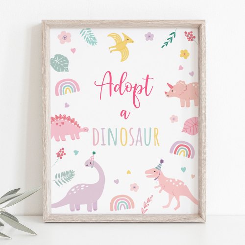 Adopt A Dinosaur Pink Boho Birthday Sign