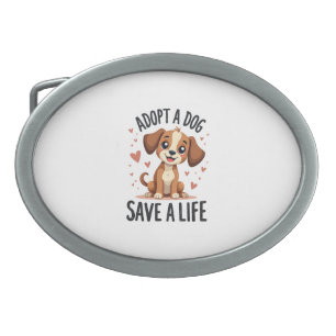 Adopt A Dog Save A Life Vintage Cute Puppy Rescue Belt Buckle