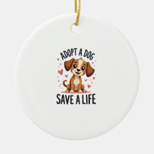 Adopt A Dog Save A Life Vintage Cute Puppy Rescue  Ceramic Ornament
