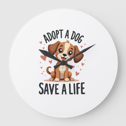 Adopt A Dog Save A Life Vintage Cute Puppy Rescue  Large Clock