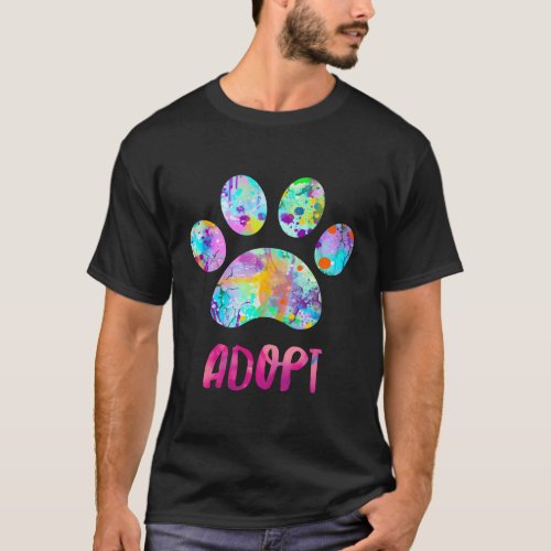 Adopt A Dog Watercolor Rescue Paw Print T_Shirt
