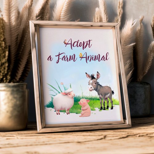 Adopt a Farm Animal Birthday Party Poster