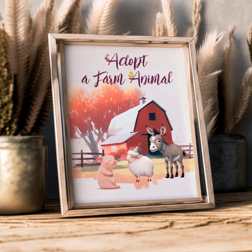 Adopt a Farm Animal Birthday Party Poster