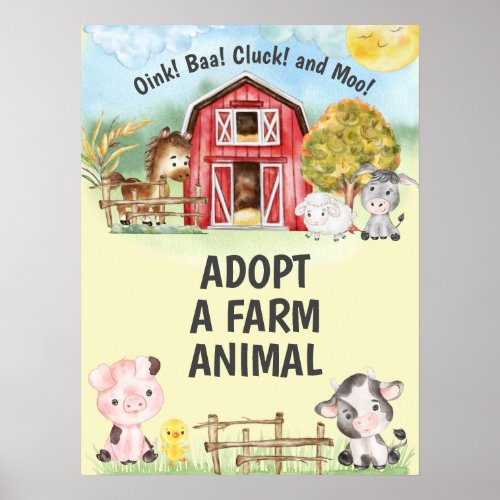 Adopt a Farm Animal Birthday Party Sign