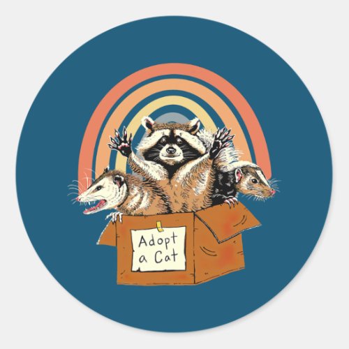 Adopt A Forbidden Cat Raccoon Summer Rainbow  Classic Round Sticker