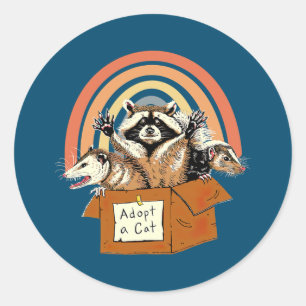Adopt A Forbidden Cat Raccoon Summer Rainbow Classic Round Sticker