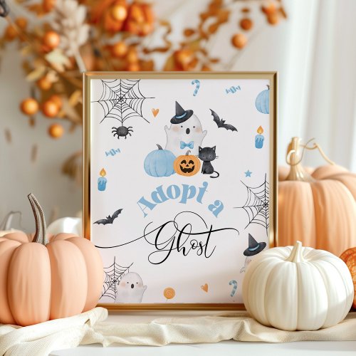 Adopt a Ghost Halloween blue birthday party Poster